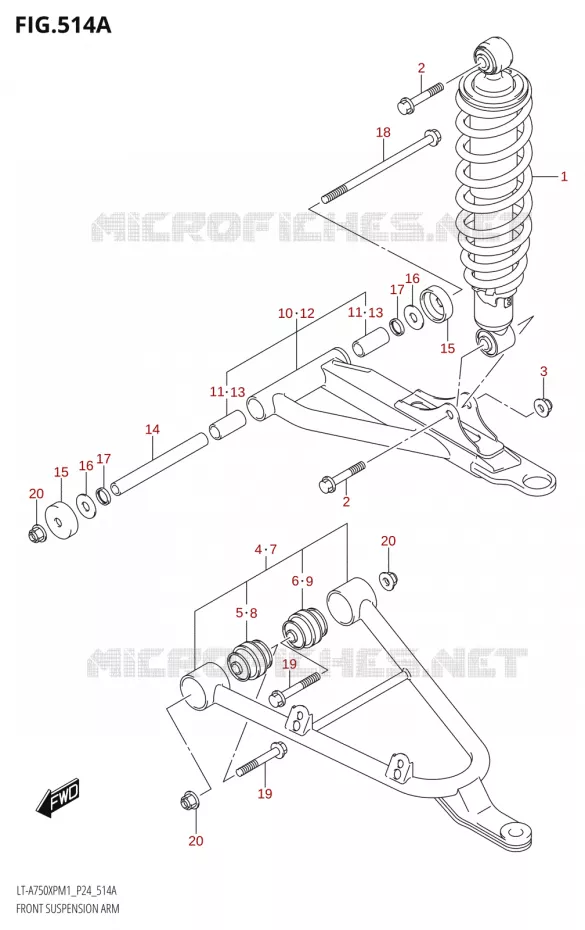 TRIANGLES ET AMORTISSEUR AVANT Suzuki QUAD 750 KINGQUAD 2021  LT-A750XP / XPZ M1 (P24)