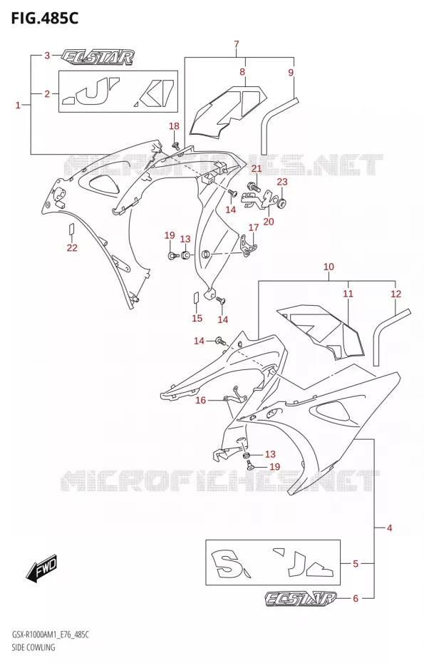 FLANCS DE CARENAGES000ZA,GSX-R1000RZA) Suzuki MOTO 1000 GSX-R 2021  GSX-R1000A M1 /​ GSX-R1000ZA M1  ( E76 ECE2 E17,22,39 )