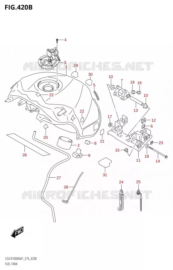 RESERVOIR D'ESSENCEA,GSX-R1000RA) Suzuki MOTO 1000 GSX-R 2021  GSX-R1000A M1 /​ GSX-R1000ZA M1  ( E76 ECE2 E17,22,39 )
