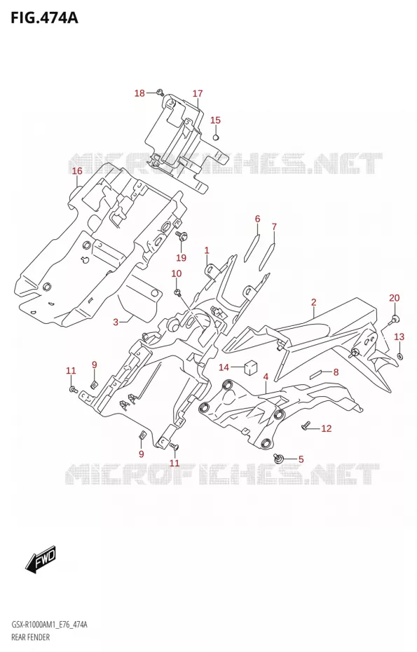 GARDE BOUE ARRIERE Suzuki MOTO 1000 GSX-R 2021  GSX-R1000A M1 /​ GSX-R1000ZA M1  ( E76 ECE2 E17,22,39 )