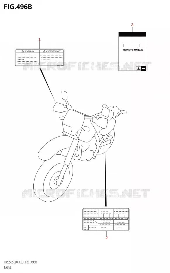 ETIQUETTE50SE:L8:E28) Suzuki MOTO 650 DR 2018  DR650SE L8 (E03)