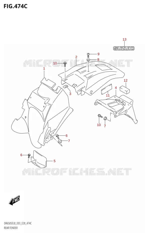 GARDE BOUE ARRIEREE:L8:E33) Suzuki MOTO 650 DR 2018  DR650SE L8 (E03)