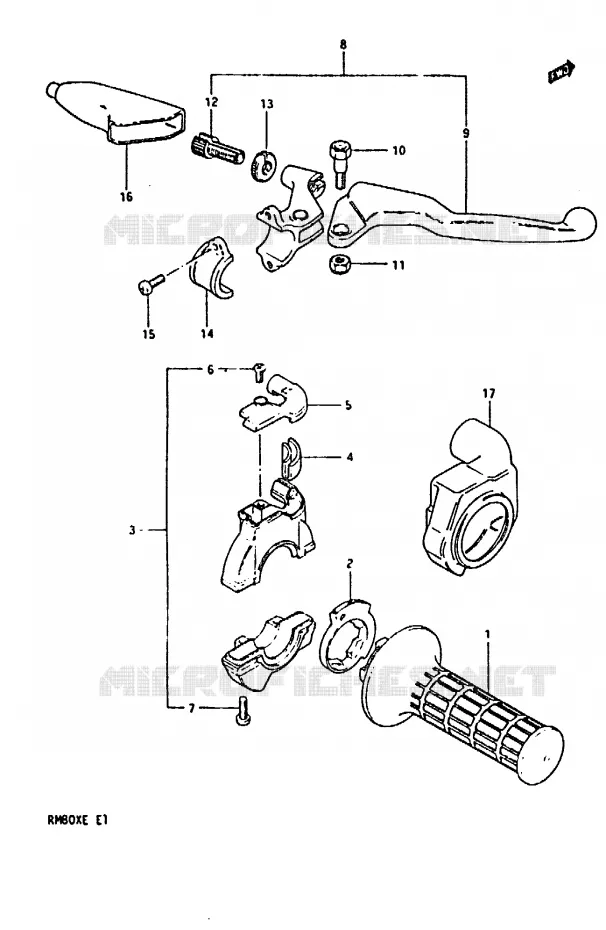 ENSEMBLE LEVIER - COMMODO DROIT Suzuki MOTO 80 RM 1983  RM80XD(D/E)