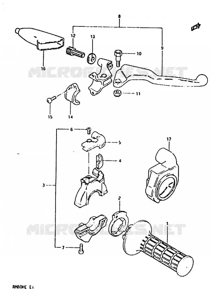 ENSEMBLE LEVIER - COMMODO DROIT Suzuki MOTO 80 RM 1984  RM80HE(D/E)
