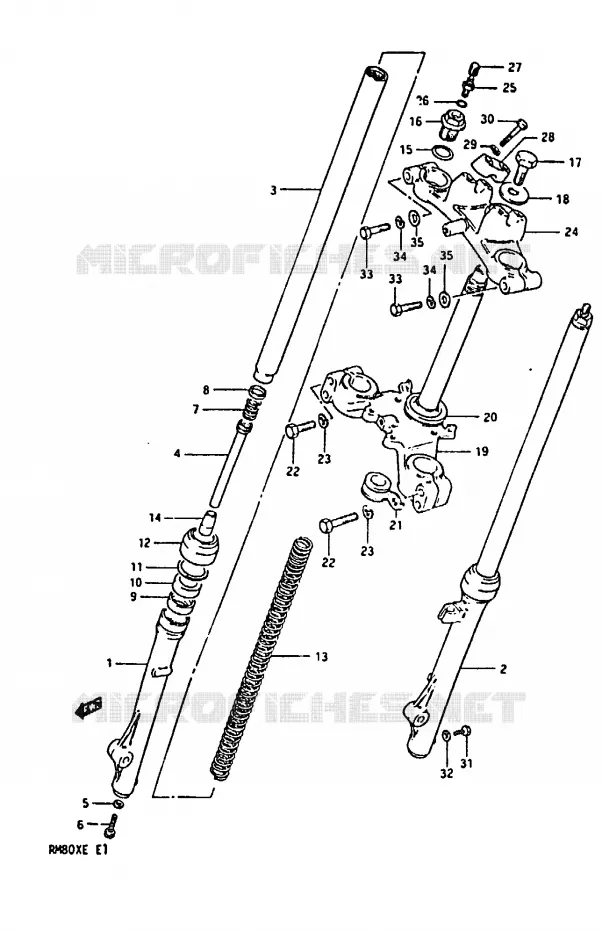 FOURCHE AVANT (MODELE D) Suzuki MOTO 80 RM 1984  RM80XE(D/E)