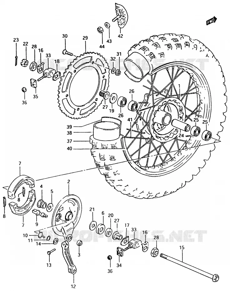 ROUE ARRIERE (MODELE D) Suzuki MOTO 500 RM 1983  RM500D(D/E)