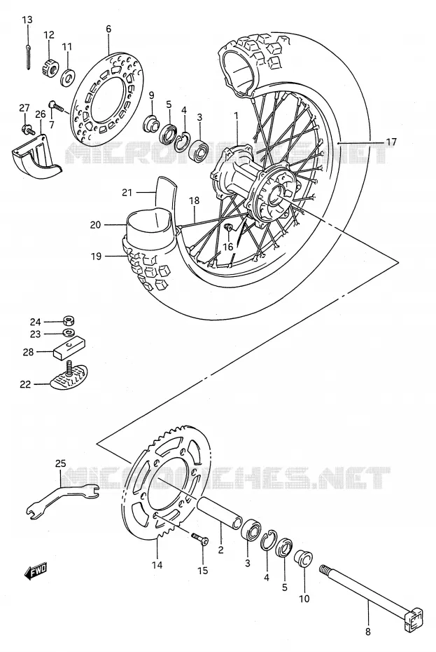 ROUE ARRIERE (MODELE L/M) Suzuki MOTO 125 RM 1991  RM125 M (E03,E28,E33)