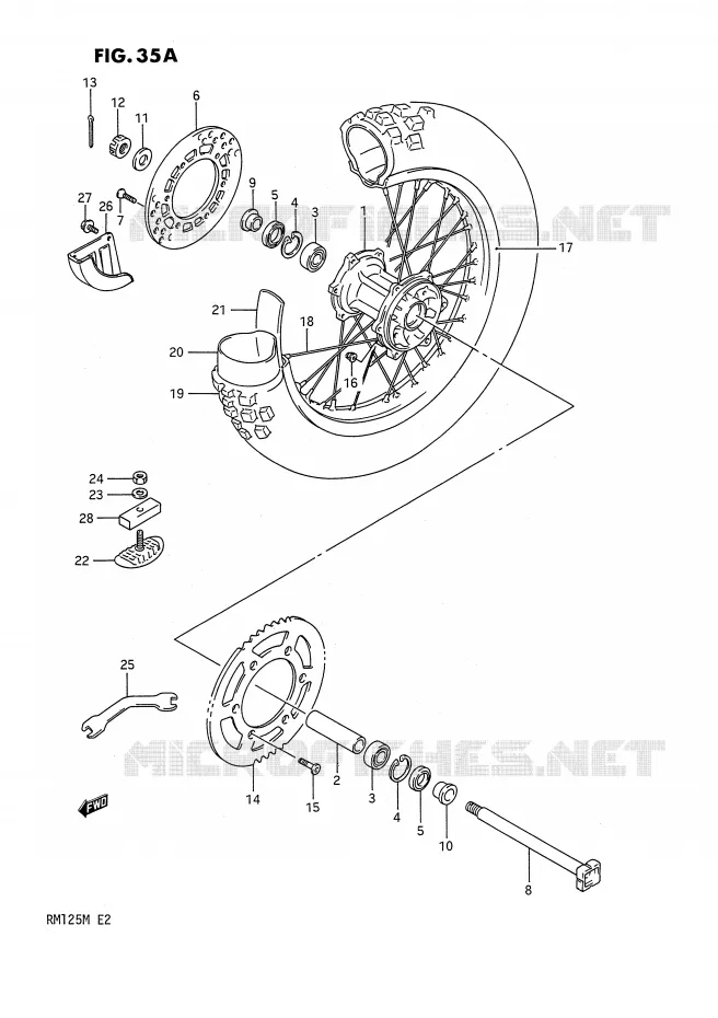 ROUE ARRIERE (MODELE L/M) Suzuki MOTO 125 RM 1991  RM125M(E2)
