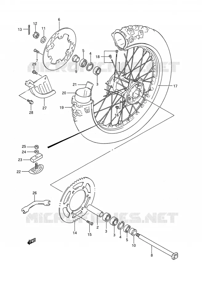 ROUE ARRIERE (MODELE N) Suzuki MOTO 250 RM 1991  RM250M(E28)
