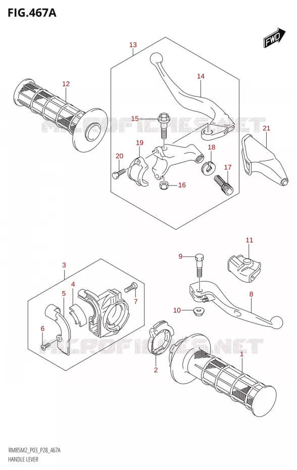 ENSEMBLE LEVIERS - POIGNEES Suzuki MOTO 85 RM 2022  RM85 M2 (E28 / E33)