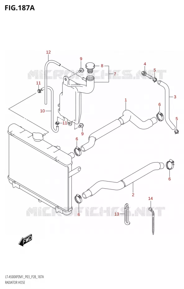 DURITES DE RADIATEUR - VASE D'EXPANSION Suzuki QUAD 500 KINGQUAD 2021  LT-A500XPZ M1 (P03,P28,P33)