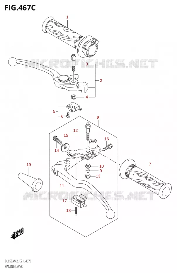ENSEMBLE LEVIERS - POIGNEES E21) Suzuki MOTO 650 V-STROM 2022  DL650XA M2 (E21)