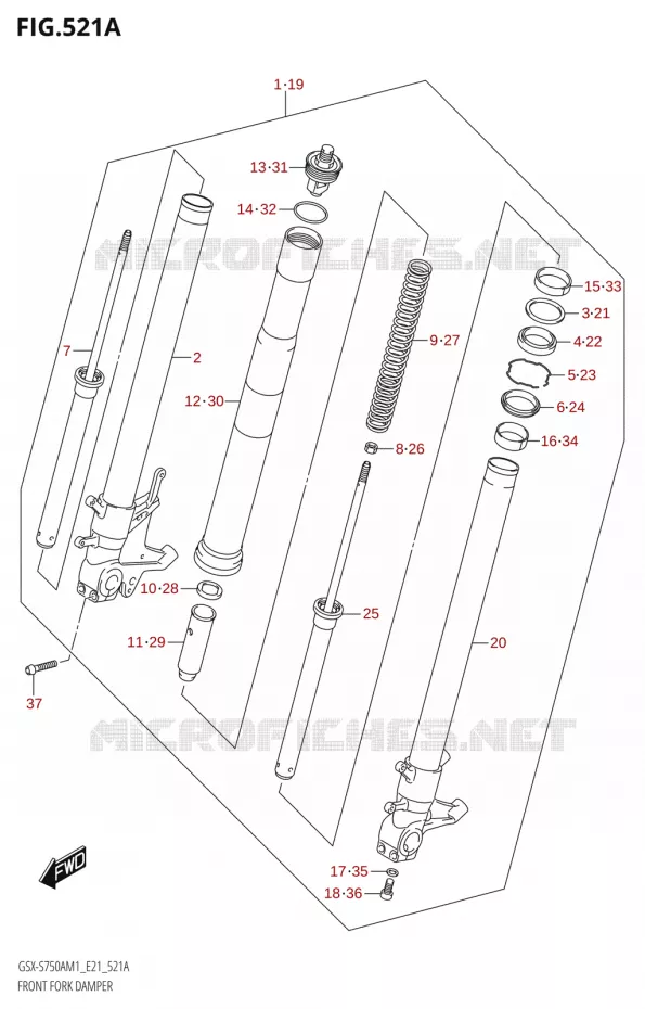 FOURCHE AMORTISSEUR AVT (GSX-S750A,GSX-S750UQ,GSX-S750WQ) Suzuki MOTO 750 GSX-S 2021  GSX-S750A /​GSX-S750ZA M1 (E21)