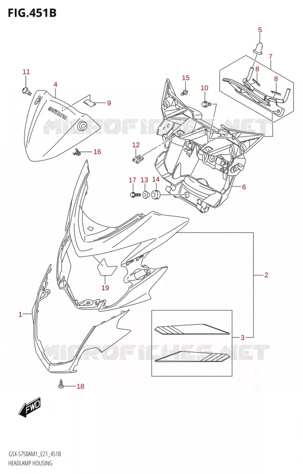 BOL DE PHARE (GSX-S750ZA,GSX-S750UQZ,GSX-S750WQZ) Suzuki MOTO 750 GSX-S 2021  GSX-S750A /​GSX-S750ZA M1 (E21)