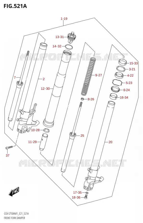 FOURCHE AMORTISSEUR AVT (GSX-S750A,GSX-S750UQ,GSX-S750WQ) Suzuki MOTO 750 GSX-S 2021  GSX-S750UQ / ​GSX-S750UQZ M1 (E21)