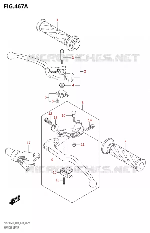 ENSEMBLE LEVIERS - POIGNEES Suzuki MOTO 650 SV 2021  SV650 M1 (E03,E28,E33)