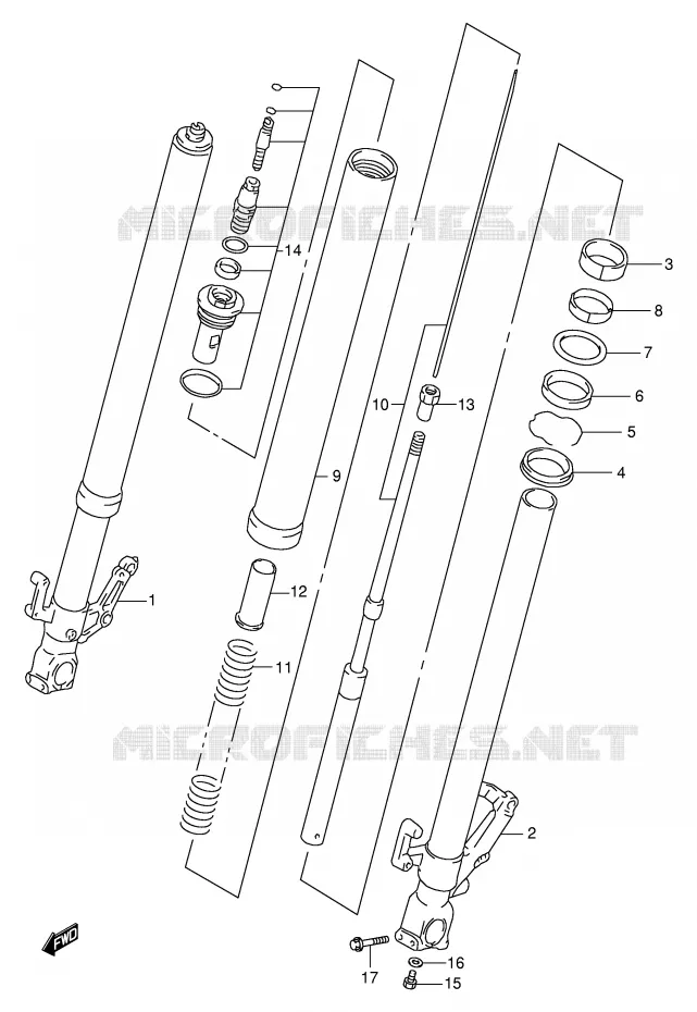 AMORTISSEUR AVANT (MODELE W/X/Y/K1) Suzuki MOTO 1000 TL-S 2000  TL1000SY(E2)