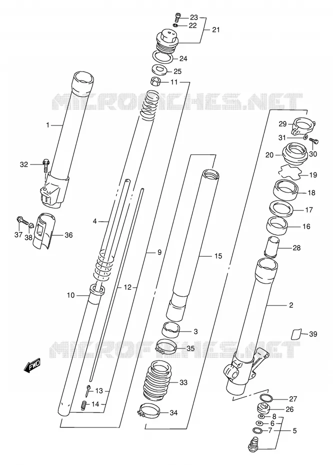 AMORTISSEUR AVANT Suzuki MOTO 250 RMX 1999  RMX250SX(E24)