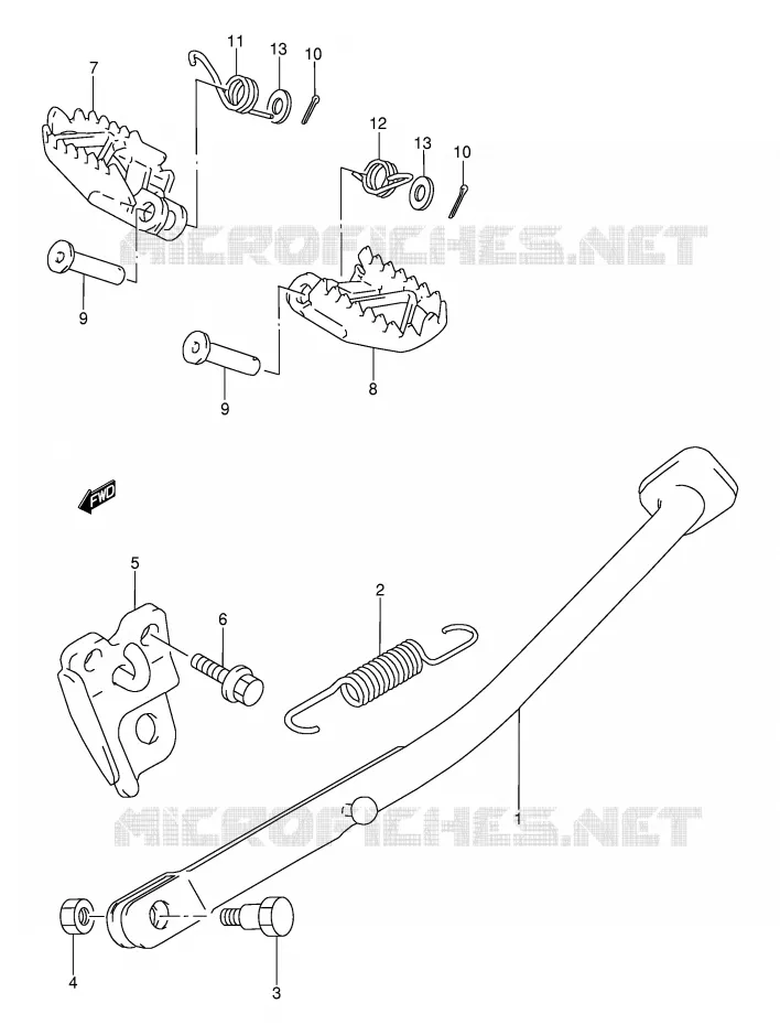 BEQUILLE - REPOSE PIED (MODELE S/T) Suzuki MOTO 250 RMX 1996  RMX250T(E1)