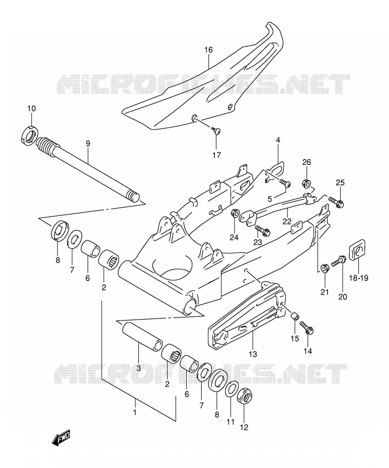 BRAS OSCILLANT ARRIERE (MODELE W/X/Y/K1 E18,E22,E24) Suzuki MOTO 1000 TL-S 1997  TL1000SV(E2)