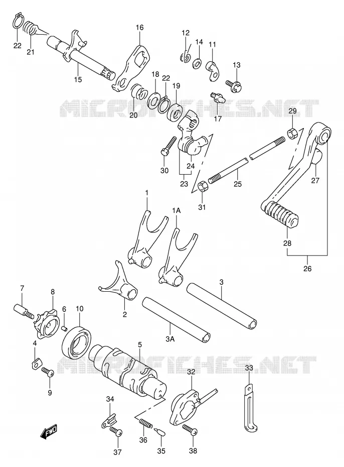 ENSEMBLE DE SELECTION DE VITESSES Suzuki MOTO 1000 TL-R 2002  TL1000RK2(E2)