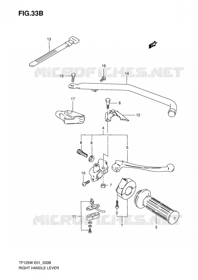 ENSEMBLE LEVIER - POIGNEE DROITE (MODELE K5) Suzuki MOTO 125 Autres-modeles 1999  TF125X(E1)
