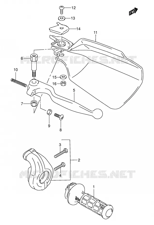 ENSEMBLE LEVIER - POIGNEE DROITE Suzuki MOTO 250 DR-Z 2001  DR-Z250K1(E3/E28)