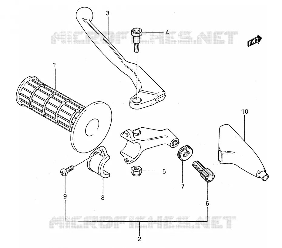 ENSEMBLE LEVIER - POIGNEE GAUCHE (MODELE G/H/J) Suzuki MOTO 80 RM 1989  RM80K(E28)