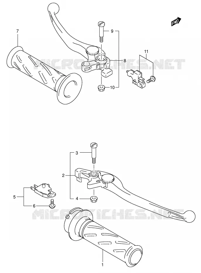 ENSEMBLE LEVIERS - POIGNEES (SV1000/U1/U2) Suzuki MOTO 1000 SV 2004  SV1000U1K4(E2)