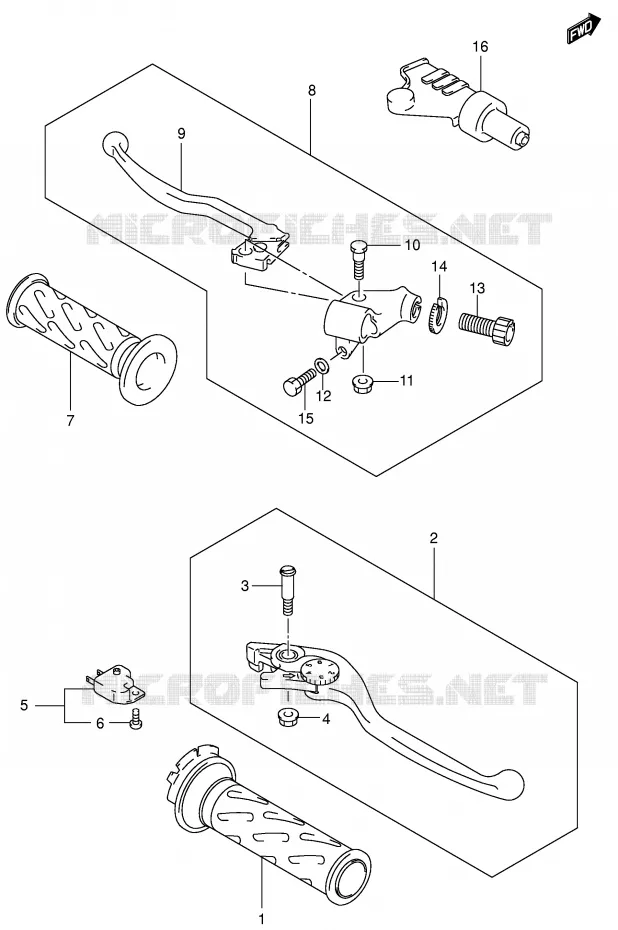 ENSEMBLE LEVIERS - POIGNEES Suzuki MOTO 650 SV 2000  SV650Y(E2)