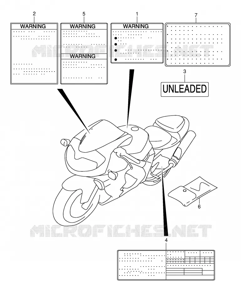 ETIQUETTE (MODELE W/X/Y) Suzuki MOTO 1000 TL-R 2001  TL1000RK1(E2)
