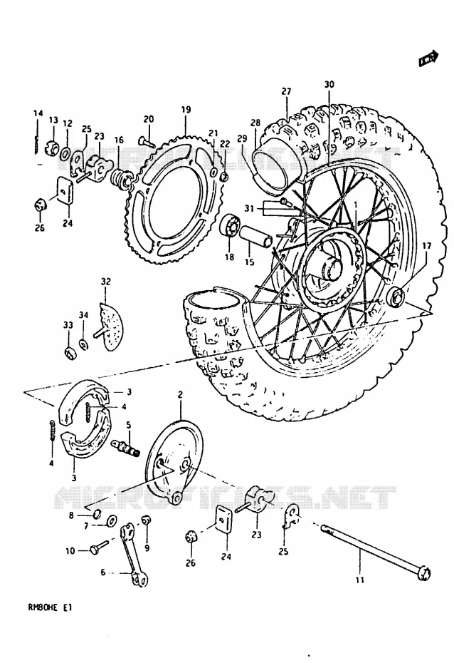 ROUE ARRIERE (MODELE E) Suzuki MOTO 80 RM 1983  RM80HD(D/E)