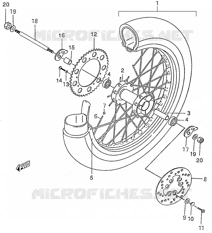 ROUE ARRIERE Suzuki MOTO 50 RMX 1998  RMX50W