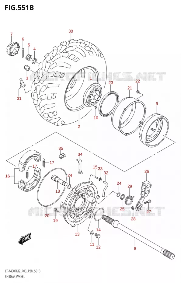 ROUE ARRIERE DROITE (LT-A400FZ) Suzuki QUAD 400 KINGQUAD 2022  LT-A400F M2 (P03/P28)