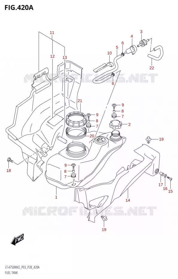 RESERVOIR D'ESSENCE (LT-A750X:M2:P03) Suzuki QUAD 750 KINGQUAD 2022  LT-A750XP M2 (P03 / P28 /P33)