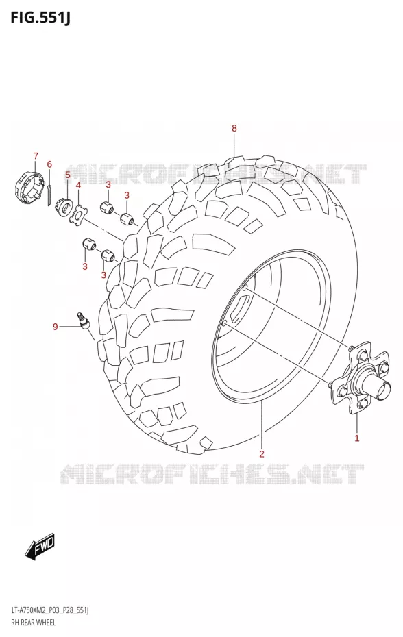 ROUE ARRIERE DROITE (LT-A750XPZ:M2:P33) Suzuki QUAD 750 KINGQUAD 2022  LT-A750XP M2 (P03 / P28 /P33)