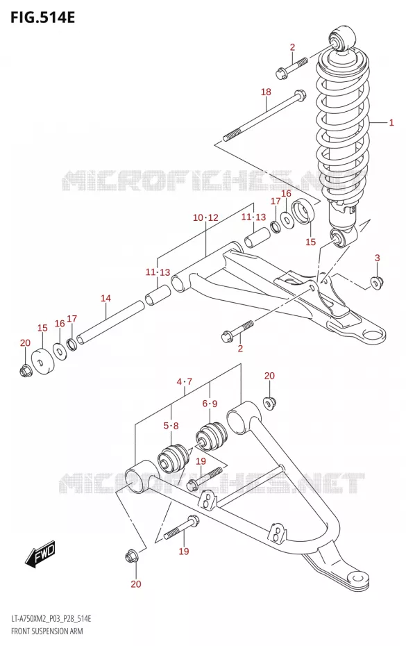 TRIANGLES ET AMORTISSEUR AVANT (LT-A750XP:M2:P28) Suzuki QUAD 750 KINGQUAD 2022  LT-A750XP M2 (P03 / P28 /P33)