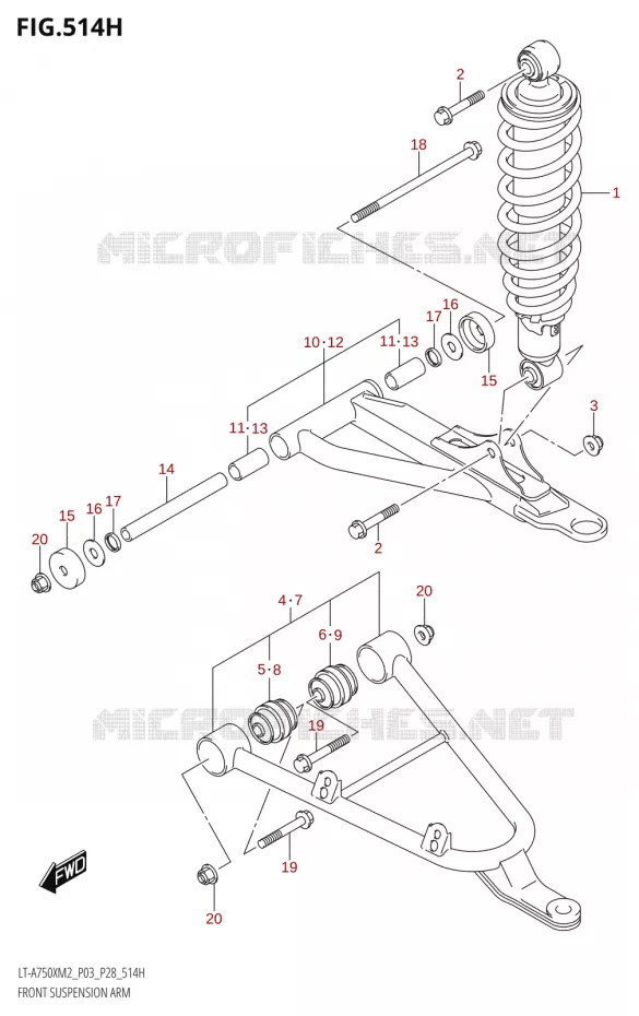 TRIANGLES ET AMORTISSEUR AVANT (LT-A750XPZ:M2:P28) Suzuki QUAD 750 KINGQUAD 2022  LT-A750XP M2 (P03 / P28 /P33)