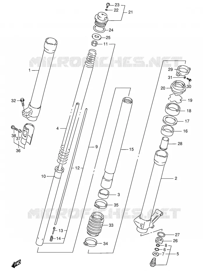 AMORTISSEUR AVANT (E1,MODELE V/W P37) Suzuki MOTO 250 RMX 1997  RMX250V(E1)