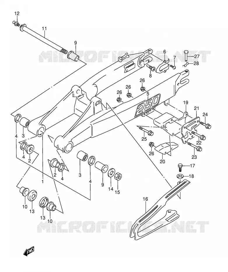 BRAS OSCILLANT ARRIERE (MODELE M/N) Suzuki MOTO 250 RMX 1995  RMX250S(E1)