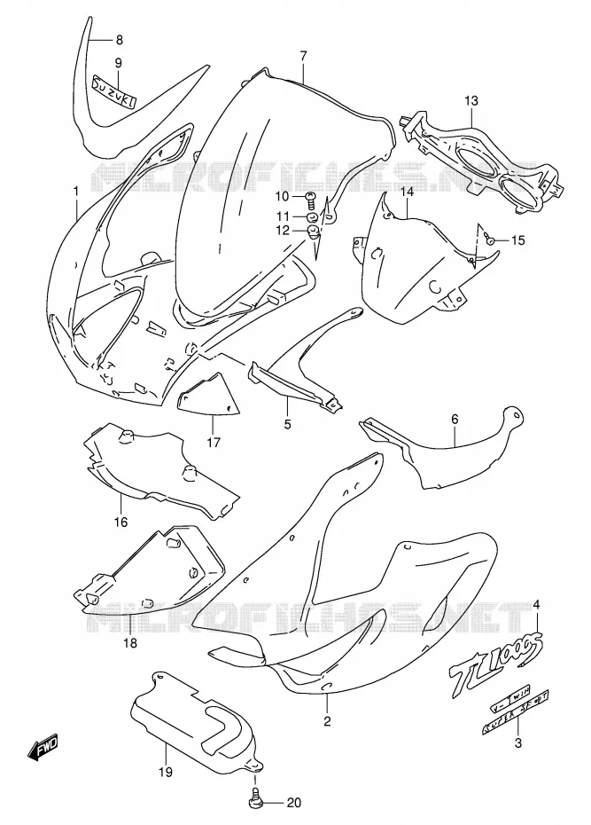 CARENAGES - ETIQUETTES (MODELE V) Suzuki MOTO 1000 TL-S 2000  TL1000SY(E2)