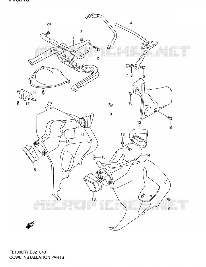 CARENAGES ET SUPPORTS AVANT Suzuki MOTO 1000 TL-R 1998  TL1000RW(E2)