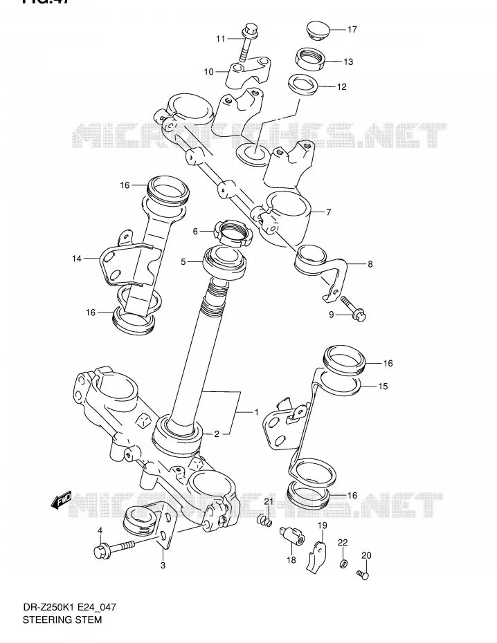 COLONNE DE DIRECTION (MODELE K1/K2) Suzuki MOTO 250 DR-Z 2003  DR-Z250K3(E24)