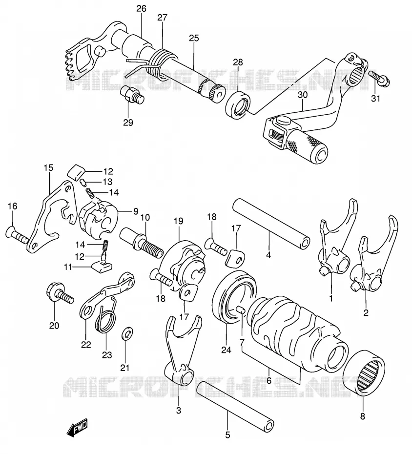 ENSEMBLE DE SELECTION DE VITESSES (MODELE K5/K6) Suzuki MOTO 85 RM 2004  RM85LK4(P3/P28)