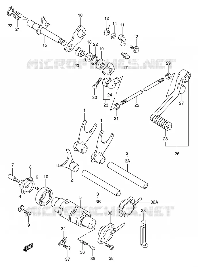 ENSEMBLE DE SELECTION DE VITESSES (MODELE V/W) Suzuki MOTO 1000 TL-S 2000  TL1000SY(E2)
