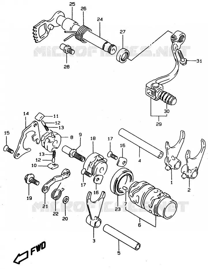 ENSEMBLE DE SELECTION DE VITESSES Suzuki MOTO 80 RM 1997  RM80XV(T/V/W)