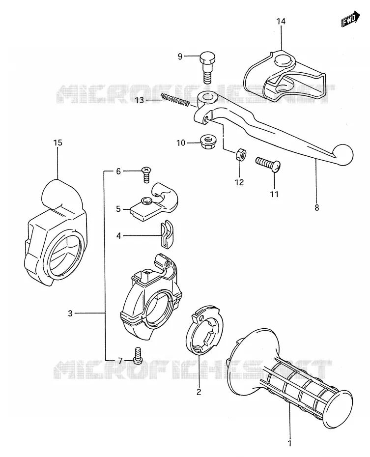 ENSEMBLE LEVIER - COMMODO DROIT (MODELE G/H/J) Suzuki MOTO 80 RM 1989  RM80K(E28)