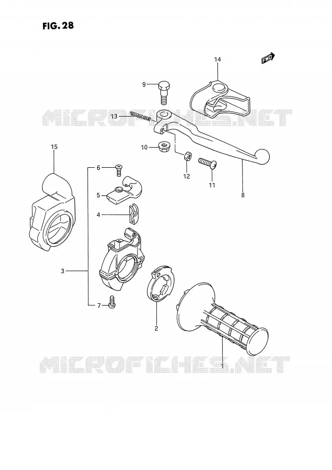 ENSEMBLE LEVIER - COMMODO DROIT (MODELE G/H/J) Suzuki MOTO 80 RM 1995  RM80S(E3)