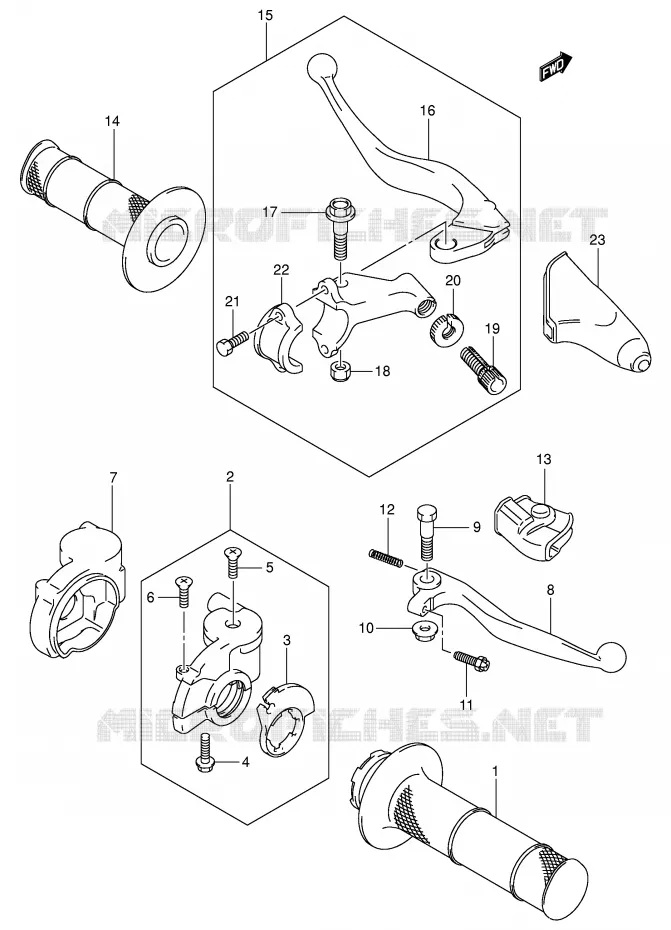 ENSEMBLE LEVIERS - POIGNEES (MODELE K1/K2/K3) Suzuki MOTO 125 RM 2001  RM125K1(E3/E28)