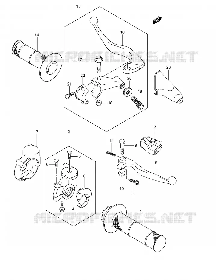 ENSEMBLE LEVIERS - POIGNEES Suzuki MOTO 250 RM 2002  RM250K2(E2)